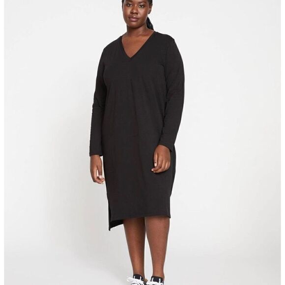 Universal Standard Tesino Black Long Sleeve Jersey Dress V-Neck T-Shirt 2XS 6-8 - Picture 1 of 7